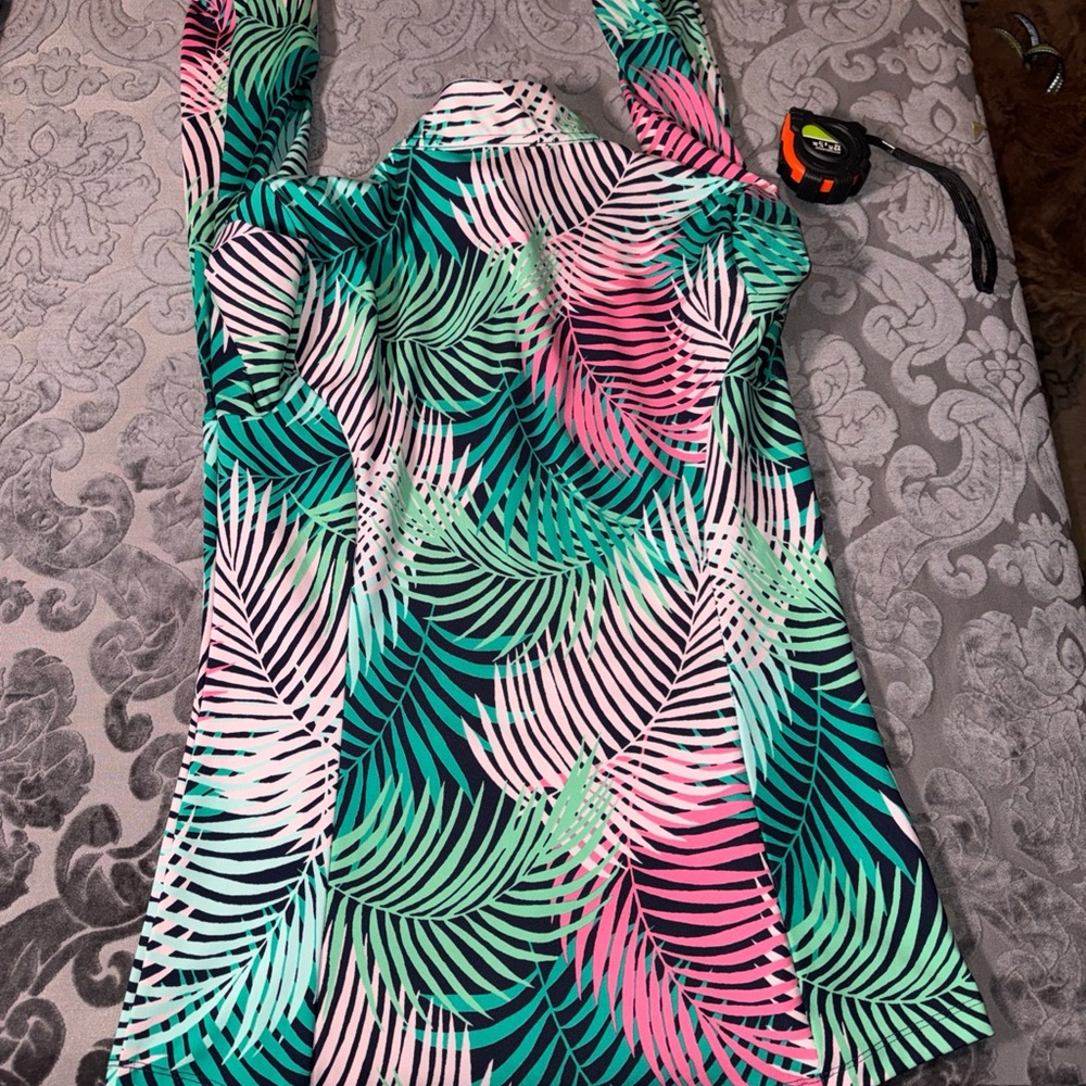 Tommy Bahama Colorful palm Leaf Print Long Sleeve golf Top spf 50 Sz Small - Picture 11 of 12